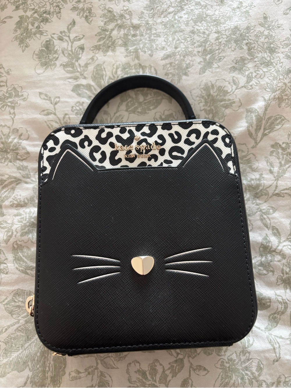 kate spade Black & White Leopard-Trim Cat Mini Bag